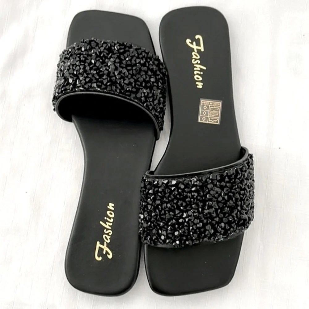 Black Textured Slip~Ons~ Slides / Dress Up or Down / Perfect For Summer - Picture 7 of 9